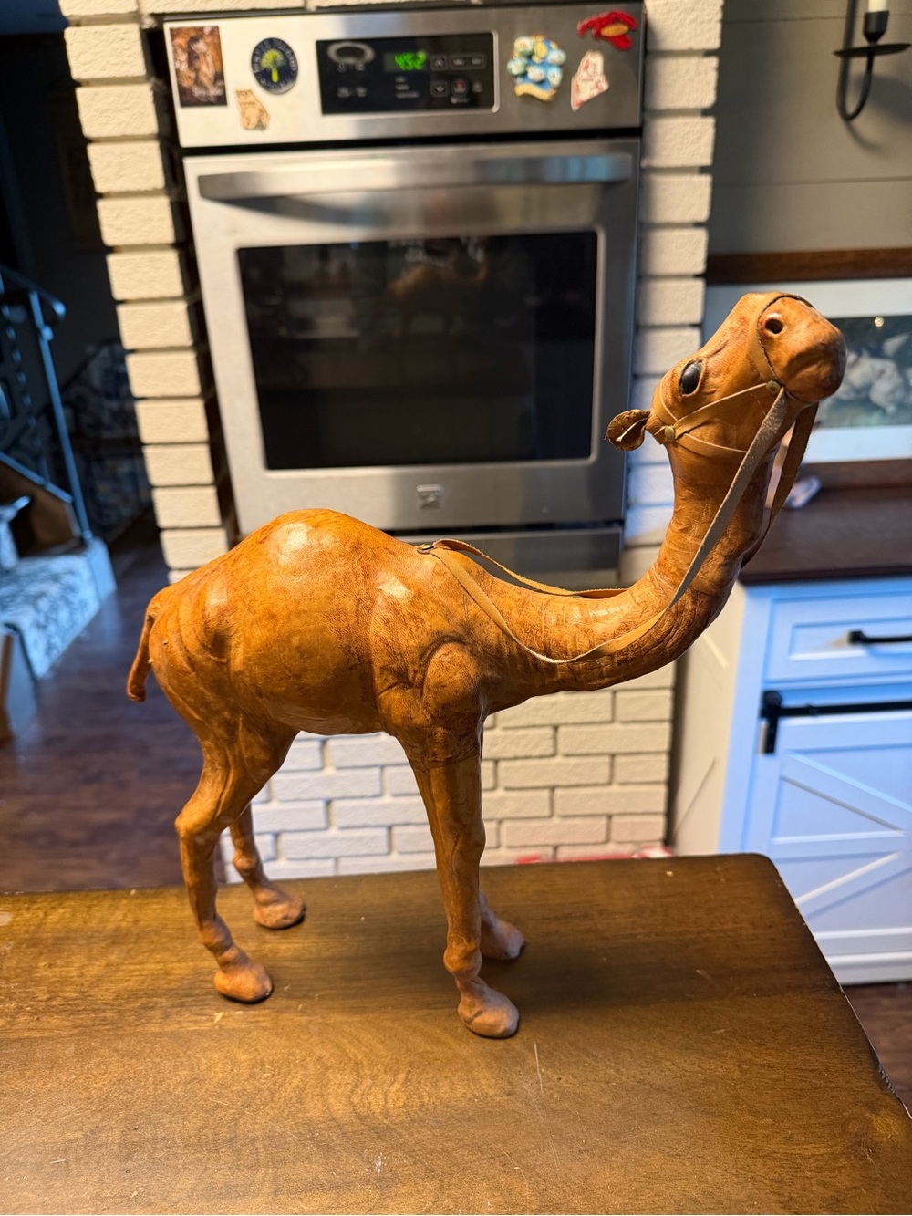Vintage Leather Camel & stag figurines and a wooden giraffe set